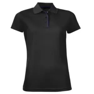 Image of SOLS Womens/Ladies Performer Short Sleeve Pique Polo Shirt (XL) (Black)