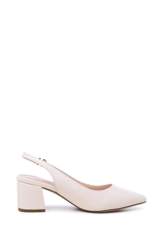 Image of Paradox London Womens Wide Fit 'Flynn' Mid Block Heel Sling Back Court Shoes in Cream Size: 5E Cream Female 5E