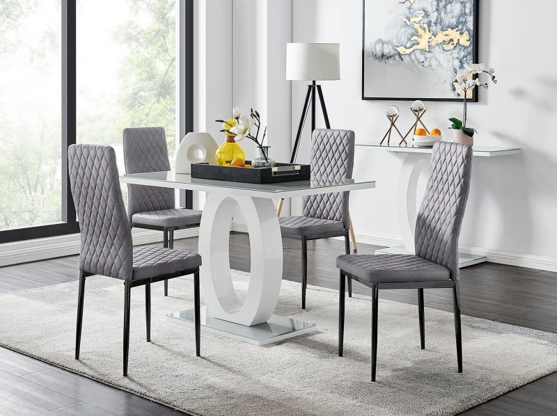 Image of FurnitureboxUK FurnitureboxUK Giovani 4 Grey Dining Table & 4 Velvet Milan Black Leg Chairs Grey One Size Unisex 5056657146627