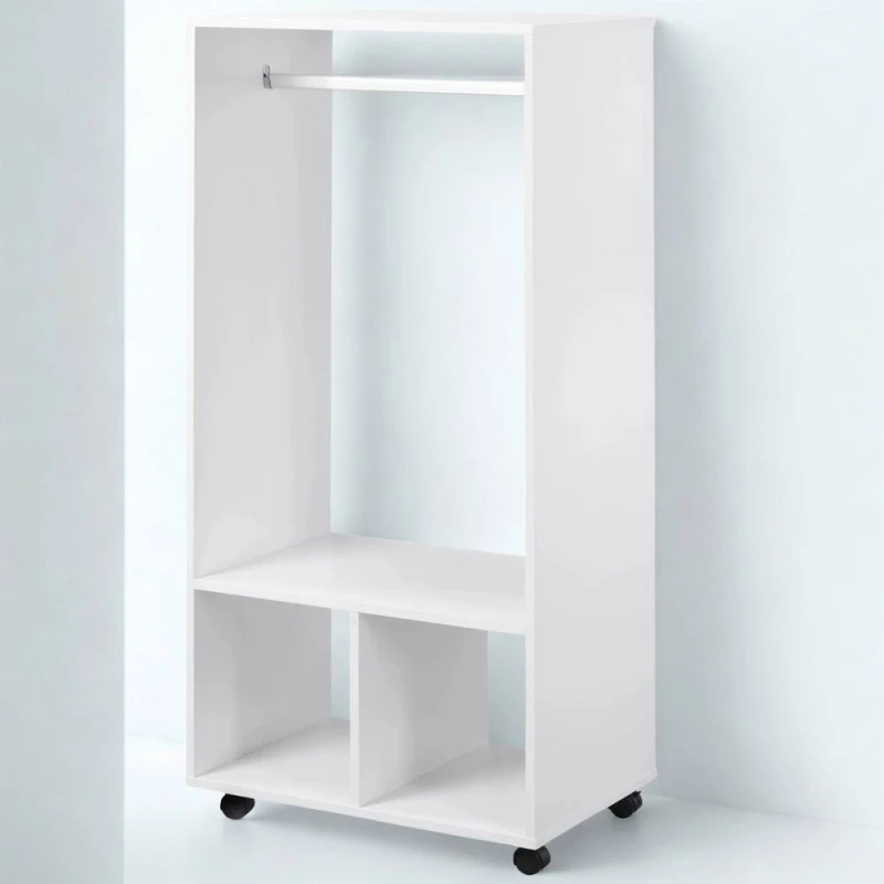 Image of Pirlo Plush Open Wardrobe Clothes Rail With Storage Shelves on Wheels White White Unisex