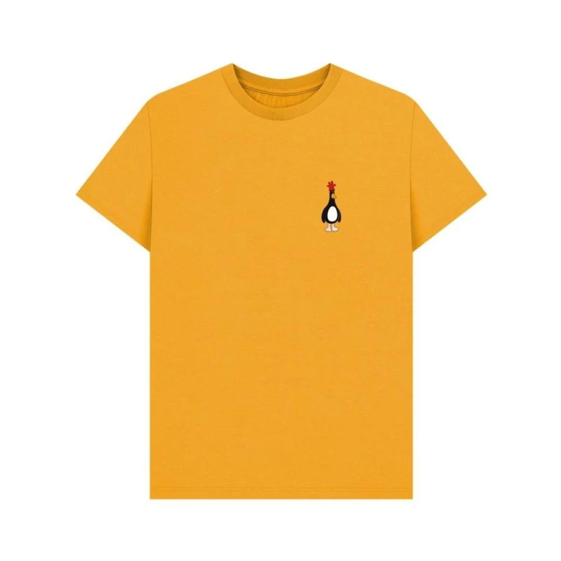Image of Wallace & Gromit Mens Evil Genius Feathers McGraw T-Shirt in Mustard Size: Small Mustard Male S