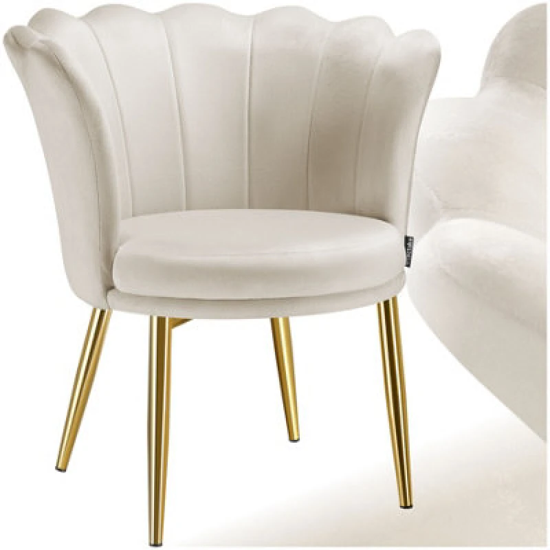 Image of Tectake 1 Armchair Stella - Faux Fur Or Velvet, Thick Padding, 67X64X76Cm - Velvet Look Cream/gold