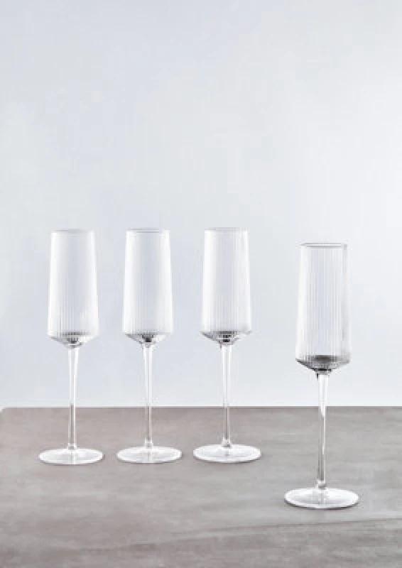 Image of Orsina Set Of 4 Ribbed Champagne Glasses, Crystal Flutes With Slender Stem, Bubbly Glasses, Sparkling Wine Goblets