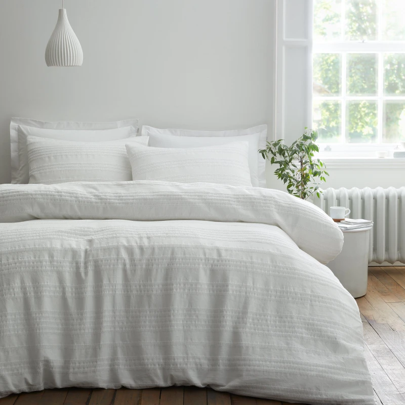Image of Bianca Waffle Cotton Stripe Duvet Cover Set White unisex Single