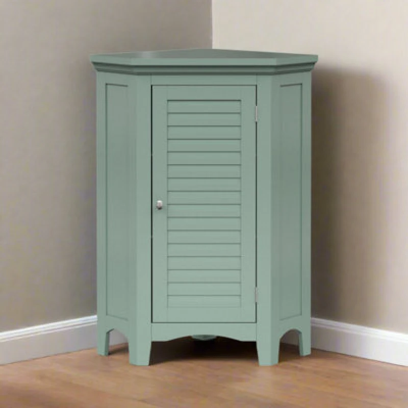Image of Teamson Home 32" Glancy One Shutter Doors Wooden Corner Stand Floor Cabinet Sage Green ELG-586SG