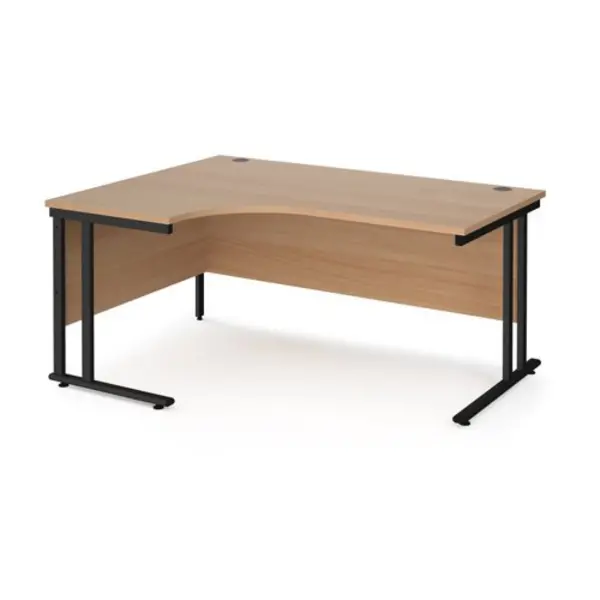 Image of Office Desk Left Hand Corner Desk 1600mm Beech Top With Black Frame 1200mm Depth Maestro 25 MC16ELKB
