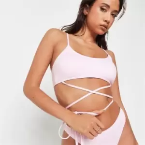 Image of Missguided Scoop Neck Soft Touch Wrap Around Bikini Top - Pink