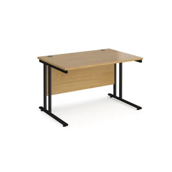 Image of Office Desk 1200mm Rectangular Desk With Cantilever Leg Oak Tops With Black Frames 800mm Depth Maestro 25