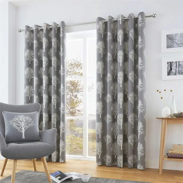 Image of Fusion Woodland Trees 100% Cotton Pair of Eyelet Curtains Eyelet Curtains 66x54in Green 76465315003