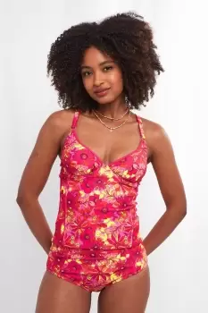Image of Bright Floral Mix and Match Figure Flattering Ruched Tankini Top
