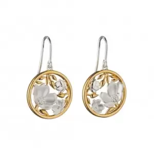 Image of Sterling Silver Cherry Blossom Disc Yellow Gold Plating Earrings E5842