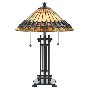 Image of 2 Light Tiffany Desk Lamp Vintage Bronze, E27