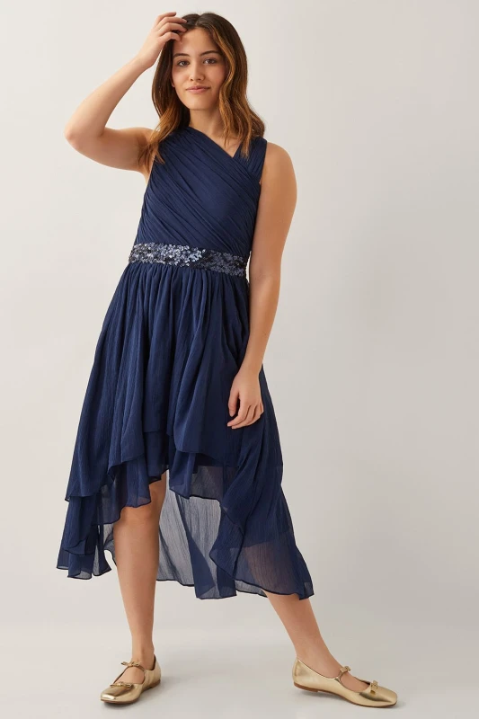 Image of Monsoon Girl's Abigail One-Shoulder Prom Dress Blue Size: 8 Years Blue Female 8 Years