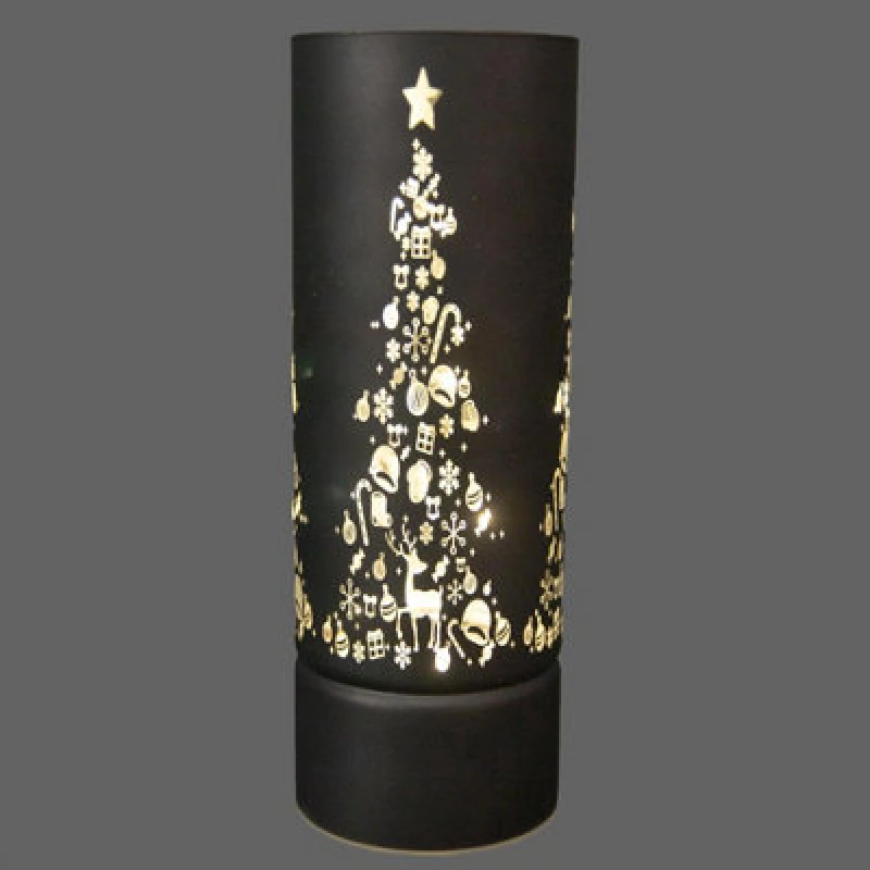 Image of Shatchi 27cm Christmas Decorated Vase LED Grey Glass Vase / Christmas Tree Grey