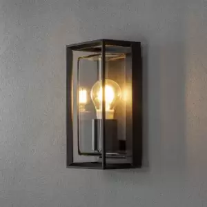 Image of Brindisi Outdoor Modern Lantern Wall Light Black Open Frame Clear Glass E27, IP54