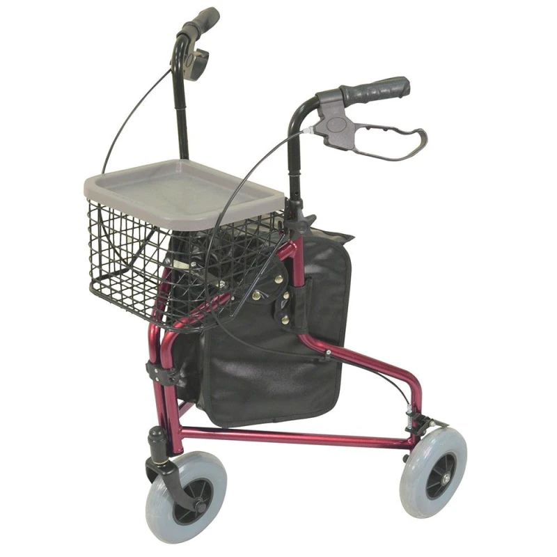 Image of Loops Red Foldable Aluminium Tri-Walker - Bag AND Basket Included - 132kg Weight Limit Multi