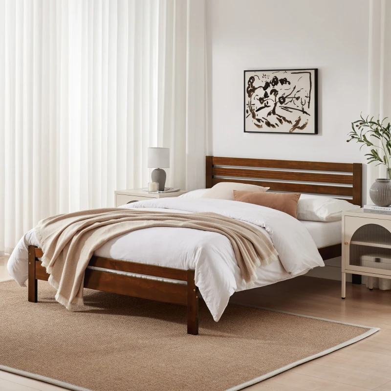 Image of FurnitureboxUK FurnitureboxUK Declan Solid Pine Double Bed Frame in Walnut Walnut Double Unisex 5061064387082