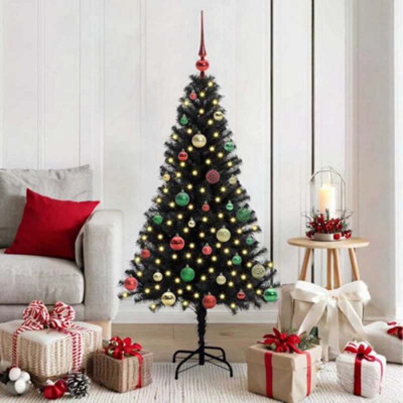 Image of vidaXL Christmas Tree with 150 LEDs with Stand Black 150cm PVC, Black 3396473