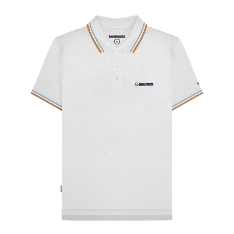 Image of Lambretta Lambretta Men SS25 Twin Tip Polo Shirt in White Size: Small White S Male 5063703661416