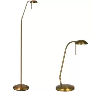 Image of Standing Floor & Table Lamp Set Antique Brass Touch Dimmer Adjustable Neck Light