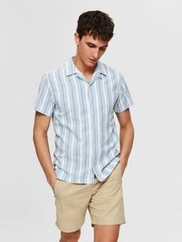 Image of Selected Stripe Revere Collar Shirt - Blue/White