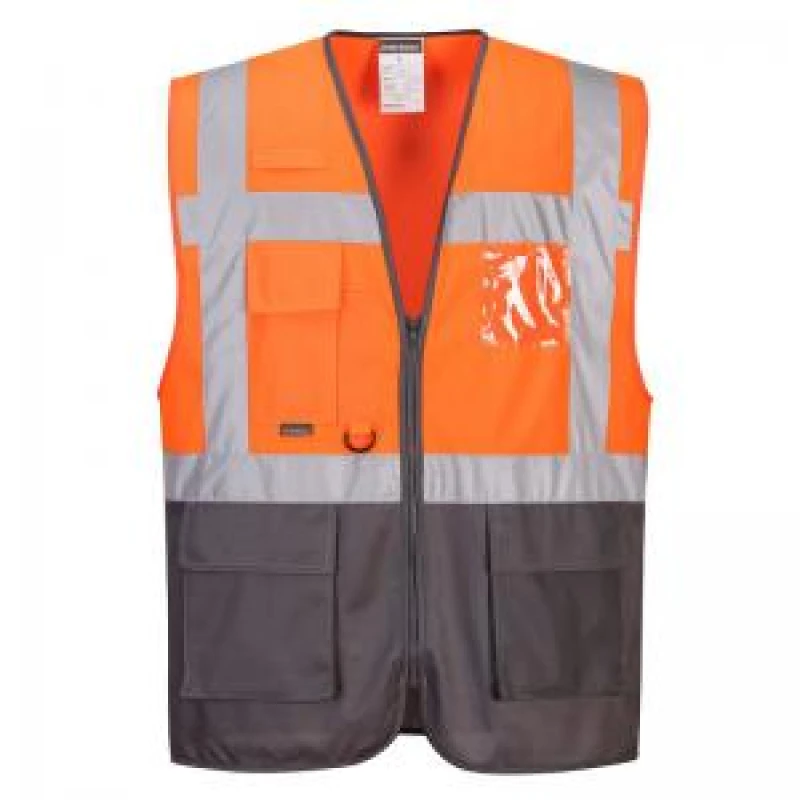 Image of Portwest Warsaw Executive Class 1 Hi Vis Vest Orange / Grey XL