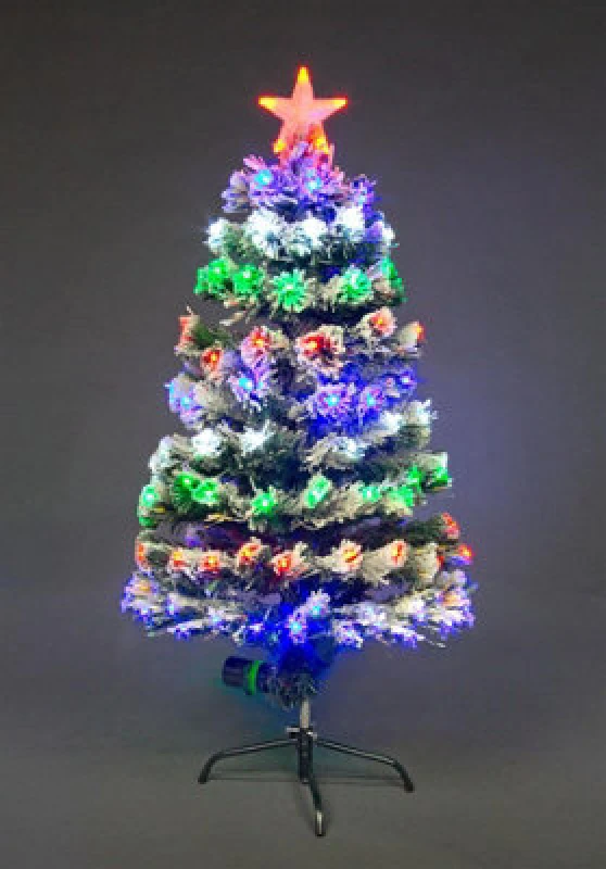 Image of Shatchi 3ft/90Cm Frosted Tips 8 Modes Fibre Optic Christmas Tree LED Pre-Lit