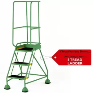 Image of 5 Tread Mobile Warehouse Steps & Guardrail GREEN 2.2m Portable Safety Stairs
