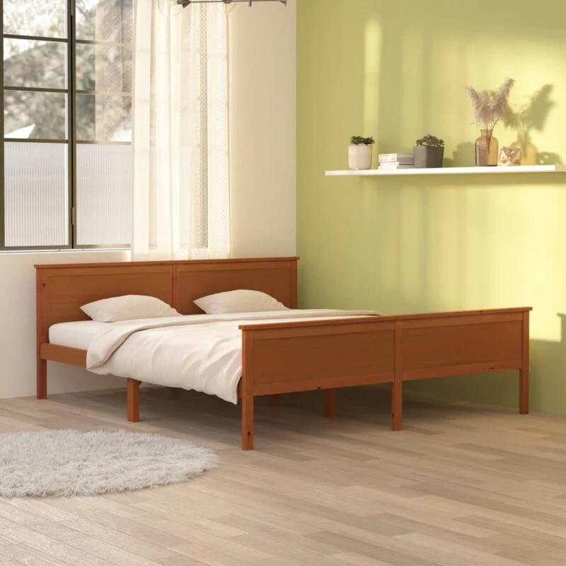 Image of Vidaxl Bed Frame Honey Brown Solid Wood Pine 180X200 Cm, Brown 322193