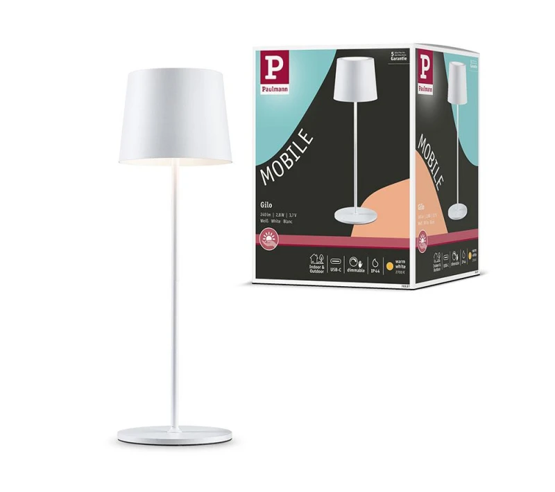 Image of PAULMANN Gilo Mobile Table Lamp - White 4000870769973
