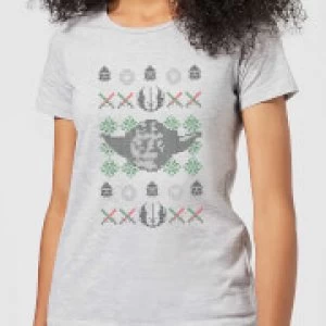 Image of Star Wars Yoda Face Knit Womens Christmas T-Shirt - Grey - S