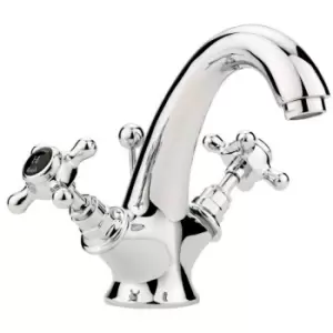Image of Hudson Reed - Topaz Black Crosshead Mono Basin Mixer Tap Hexagonal Collar with Waste - Chrome