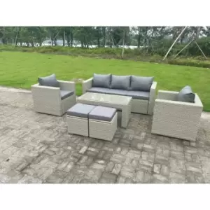 Image of Fimous 5 Seater Outdoor Light Grey Rattan Lounge Complete Sofa Set with Coffee Table and 2 Stools