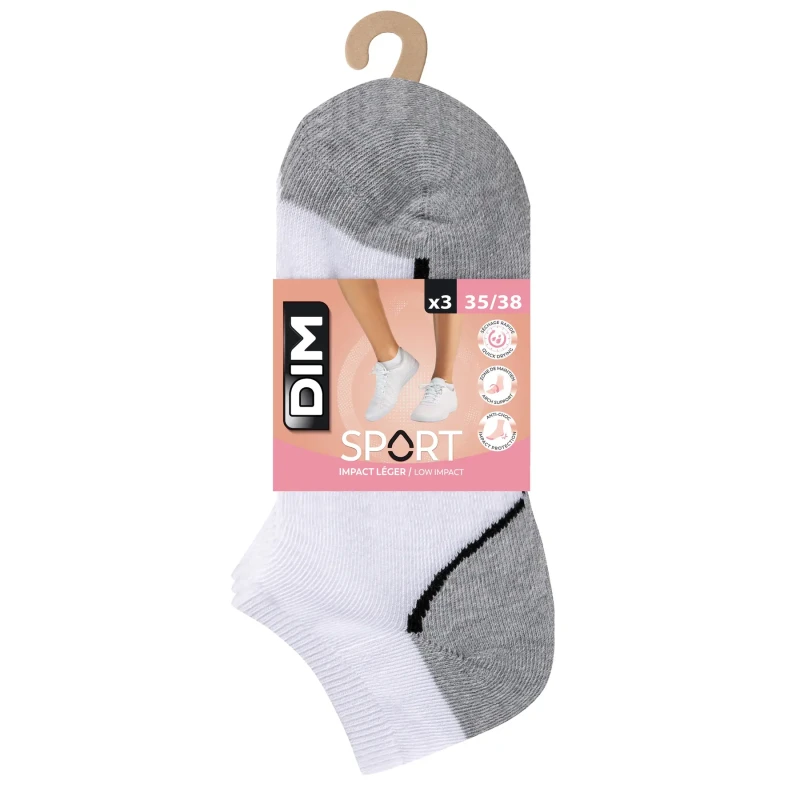 Image of Dim Pack of 3 Pairs of Womens Socks DIM Impact Leger Sport Blanc Female 35/38