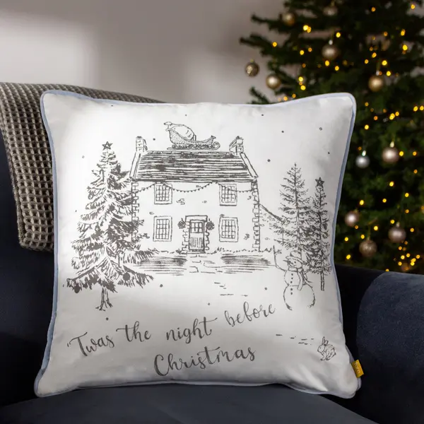 Image of Midwinter Toile Christmas Cushion Snow, Snow / 43 x 43cm / Polyester Filled