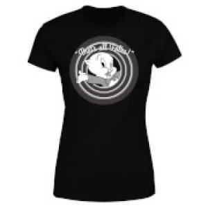 Image of Looney Tunes That's All Folks Porky Pig Womens T-Shirt - Black - 4XL - Black