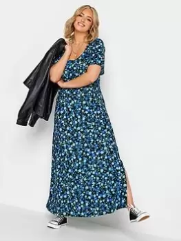 Image of Yours Maxi Square Neck Blue Floral, Black, Size 20, Women