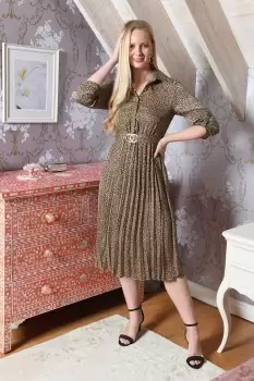 Image of Satin Mini Leoaprd Print Belted Shirt Dress With Gold Buckle