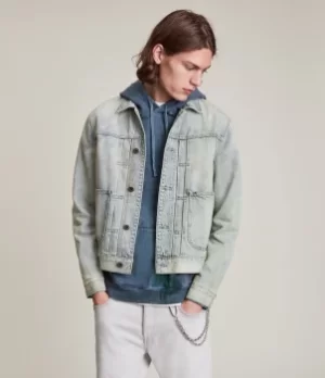 Image of AllSaints Mens Malham Denim Jacket, Blue, Size: S