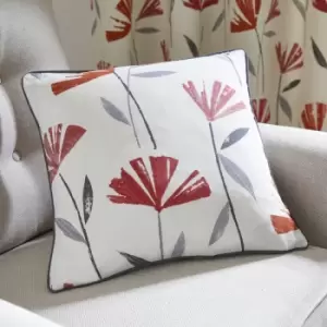Image of Fusion Dacey Contemporary Floral Print 100% Cotton Piped Edge Filled Cushion, Red, 43 x 43 Cm