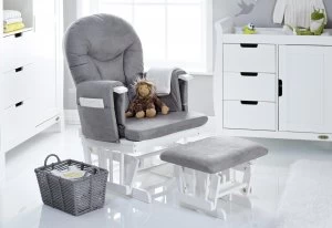 Image of Obaby Reclining Glider Chair and Stool - White & Grey