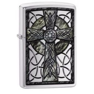 Image of Zippo Celtic Cross Design Brushed Chrome Finish Windproof Lighter