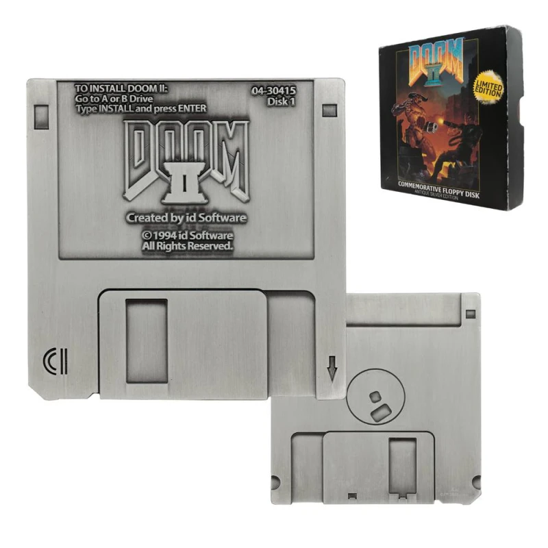 Image of DOOM II Floppy Disk Replica Antique Silver Edition (Limited Edition) in Metallic Silver Metallic Silver Unisex