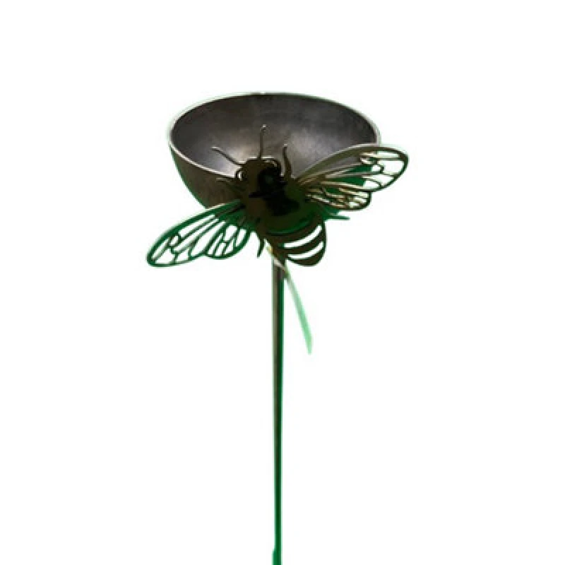 Image of Poppy Forge 5 Feet Bowl Plant Pin Garden Art With Bee (Pack Of 3) - Bare Metal/ready To Rust