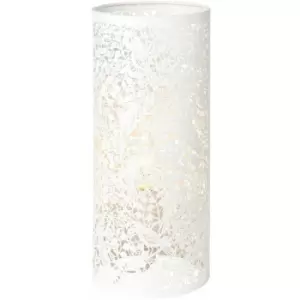 Image of Pattern Table Lamp Light Matt Ivory Floral Bird Metal Cylindrical Shade Modern