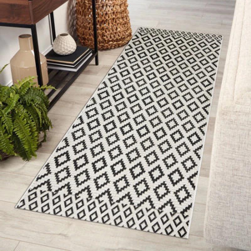 Image of RugsX Carpet Sisal Flat 49361960 Rhombuses Cream / Black 80X150 Cm