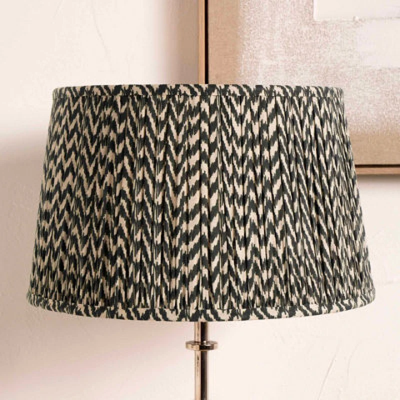 Image of Ruma Black Chevron Tapered Pleated Shade for Table Lamps Black