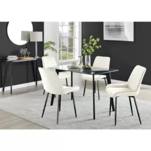 Image of Furniturebox Malmo Rectangular Glass and Black Wooden Leg Modern Industrial Dining Table & 4 Cream Pesaro Black Leg Velvet Chairs