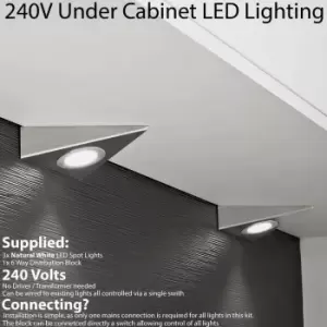 Image of 3x BRUSHED NICKEL Triangle Surface Under Cabinet Kitchen Light Kit - 240V Mains Powered - Natural White LED