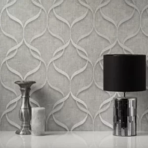 Image of Milano Wave Grey Vinyl Wallpaper Grey and White